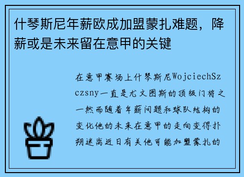 什琴斯尼年薪欧成加盟蒙扎难题，降薪或是未来留在意甲的关键